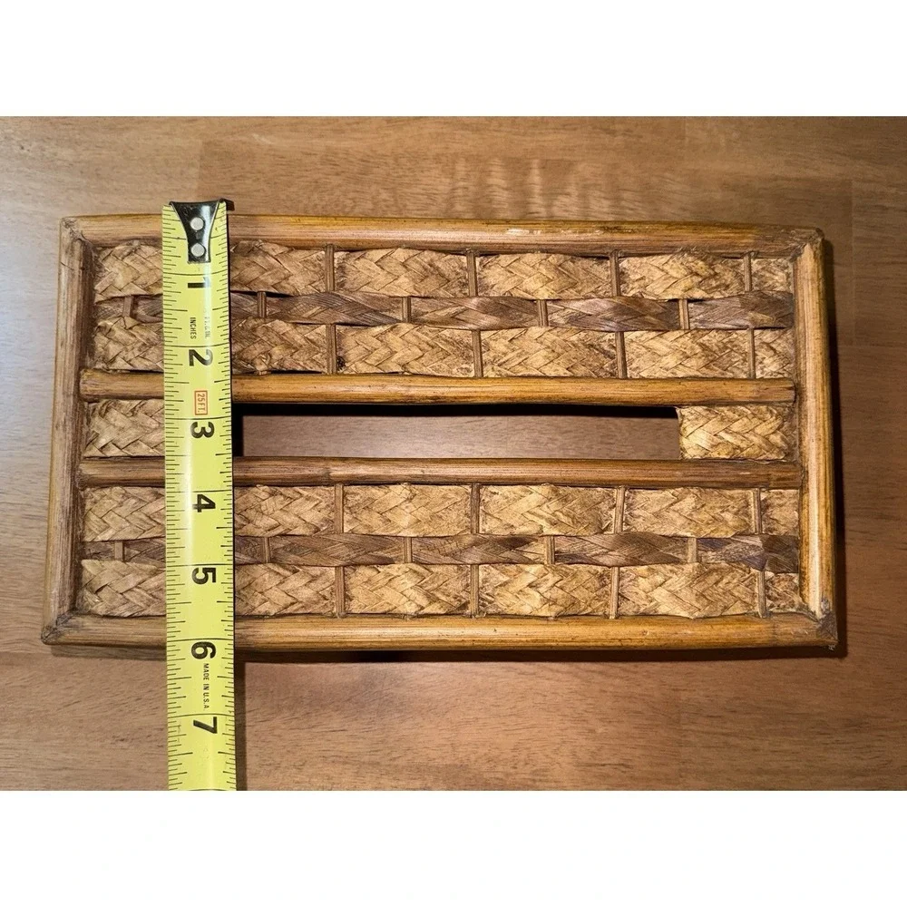 Vintage Woven Wicker Bamboo Tissue Box Cover Rectangular Boho Rattan Holder